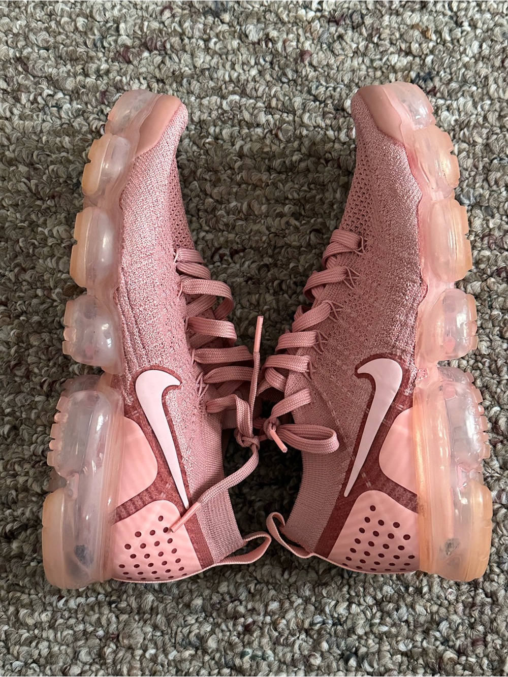 Nike Women’s Pink Flyknit VaporMax-Style Athletic Sneakers - Picture 4 of 8